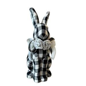 Bunny & Bean Fabric Bunny Rabbit 14.5in Black White Checkered Easter Decor NEW